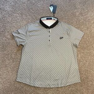 Greyson Wheels Up Golf Polo Shirt Womens 2XL Gray All Over Print Stingray NWT